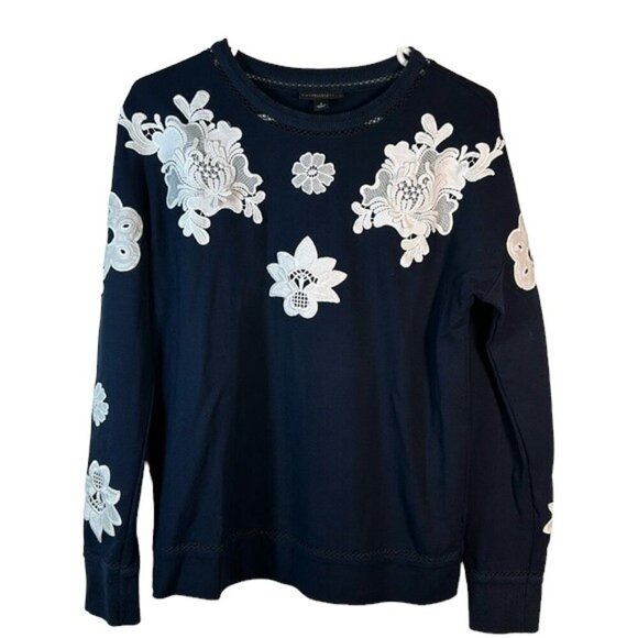 Victoria Beckham for Target Lace Appliqué Navy Pullover Sweater Small #1321-AZ - Picture 2 of 6